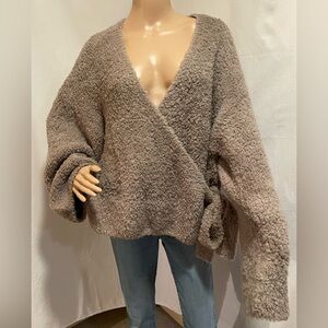 NWT Neiwai Cinder Taupe Oversized Wool Wrap Cardigan  Sweater